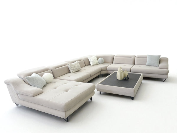Sofá modular seccional moderno gris claro: sofá extragrande en forma de L con chaise longue y sillón a juego.