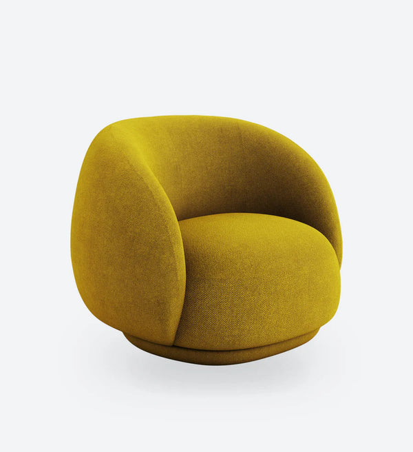 Sillón giratorio moderno color mostaza con acento – Sillón redondeado y lujoso