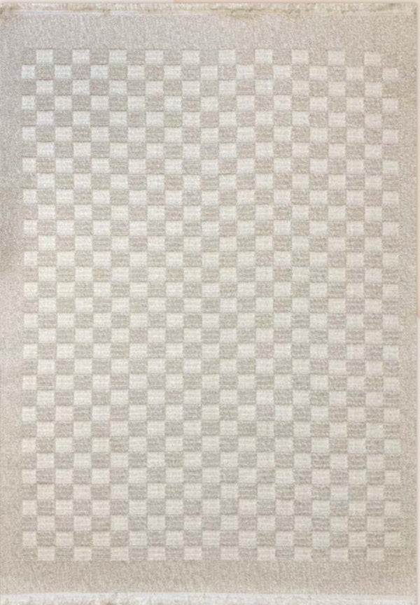 Alfombra moderna de cuadros color crema: alfombra minimalista con textura de cuadrícula