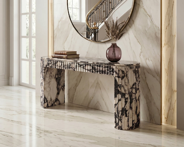 Marble Console Table with Calacatta Viola Violet Concave and Convex Edge Design - View 2