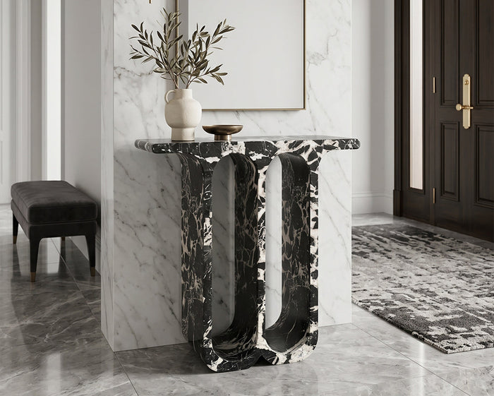 Marble Console Table with Noir Grand Antique Double Oval Cutout Design - View 2