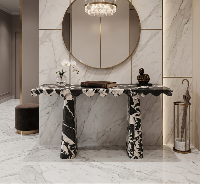 Marble Console Table with Noir Grand Antique Wave Design - View 3
