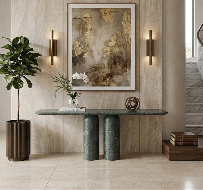 Marble Console Table with Verde Guatemala - View 2