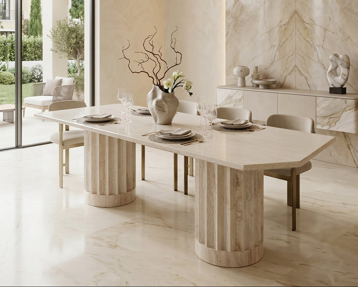 Marble Dining Table with Travertine Columns - View 3