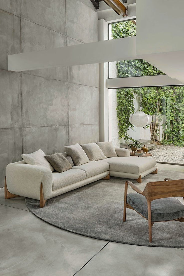 Modern Textured Cream L-Shape Sofa