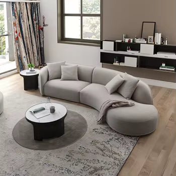 Modern Curved White Bouclé Sculptural Japandi Sectional Sofa