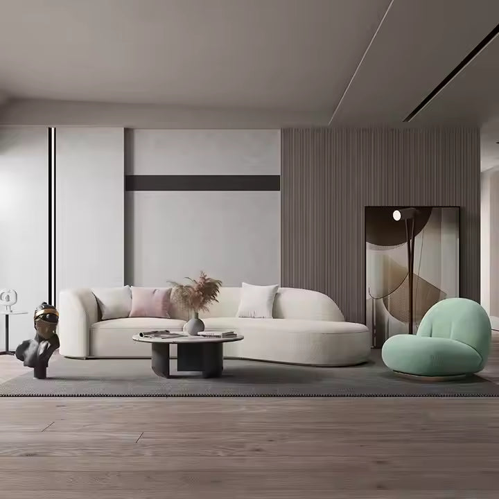 Modern Curved White Bouclé Sculptural Japandi Sectional Sofa – Sculptural Japandi-Style Comfort