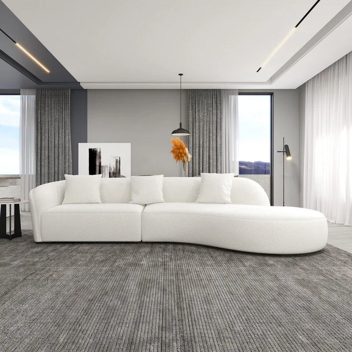 Modern Curved White Sculptural Japandi-Style Comfort Bouclé Sectional Sofa