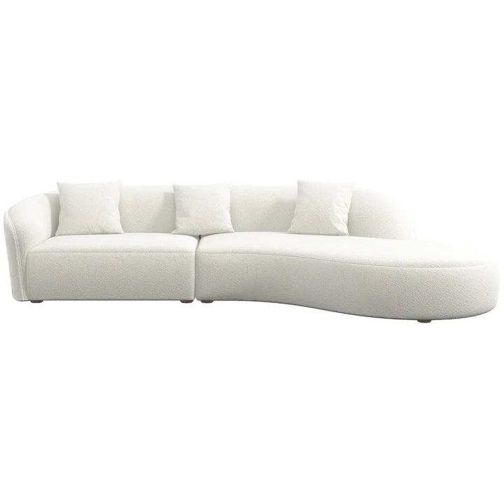 Modern Curved White Sculptural Japandi-Style Comfort Bouclé Sectional Sofa – Sculptural Japandi-Style Comfort
