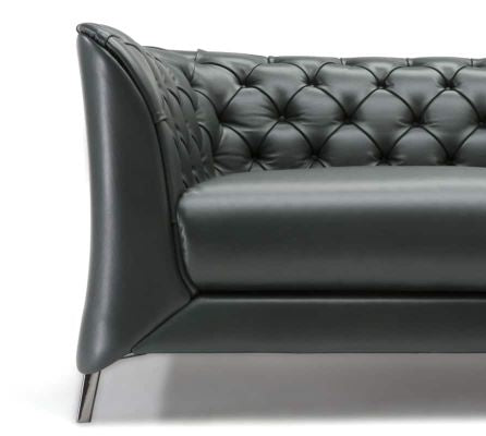 Modern Tufted Black Real Cow Leather Sofa