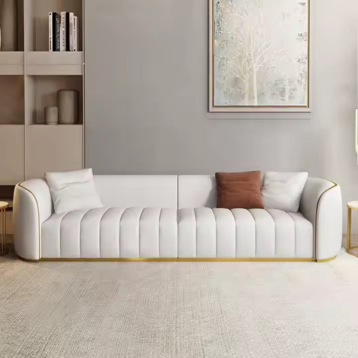 Modern White Channel Tufted Sofa