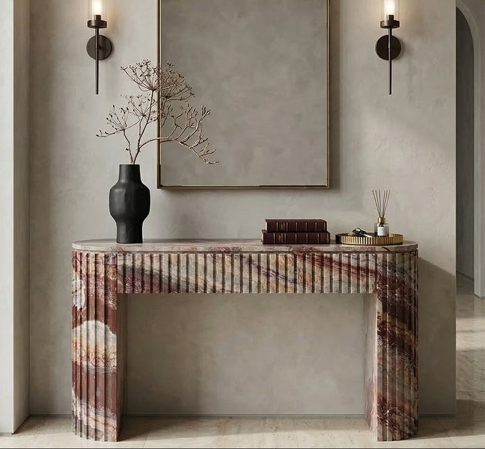 Monica Red Marble Console Table - View 3