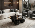 Nero Marquina-China Round Marble Coffee Table With Ball Legs - View 2