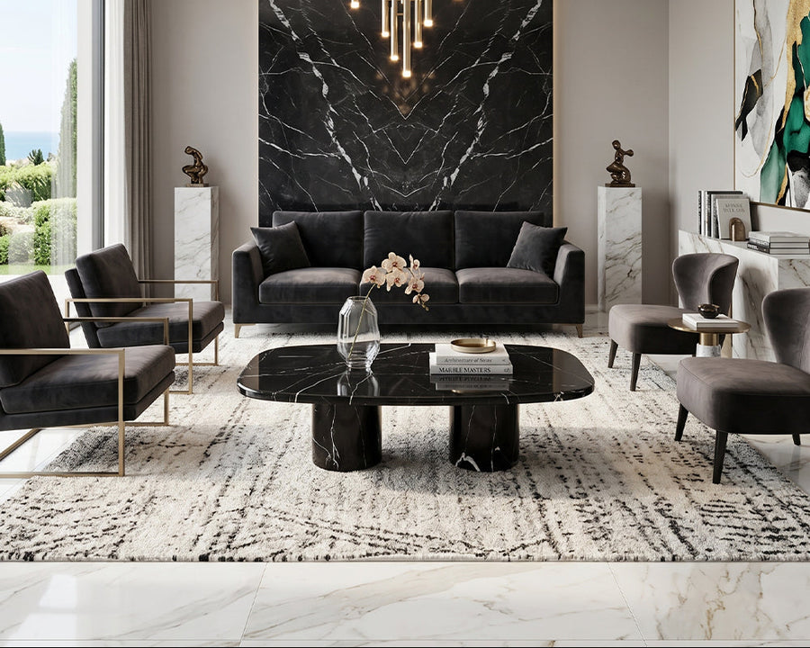 Nero Marquina- China Low Marble Coffee Table - View 3