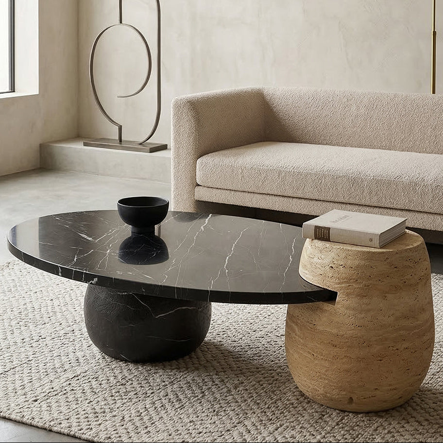 Nero Marquina marble coffee table with bold presence