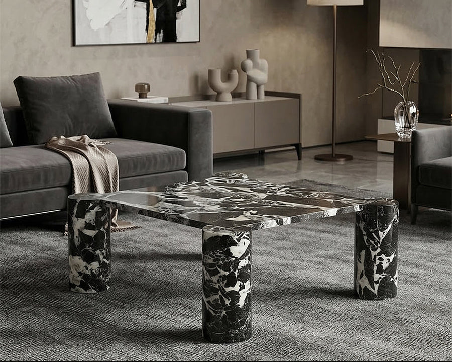 Noir Grand Antique Square Marble Coffee Table Column Legs - View 3