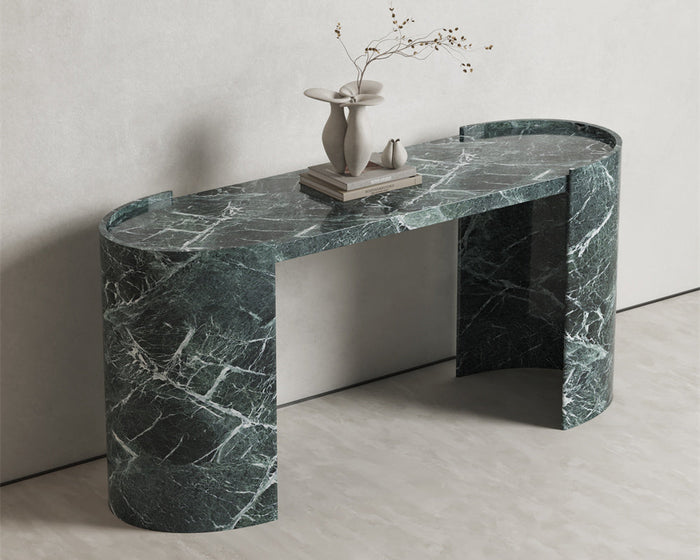 Oval Marble Console Table with Hollow Semi-Cylindrical Legs - View 2