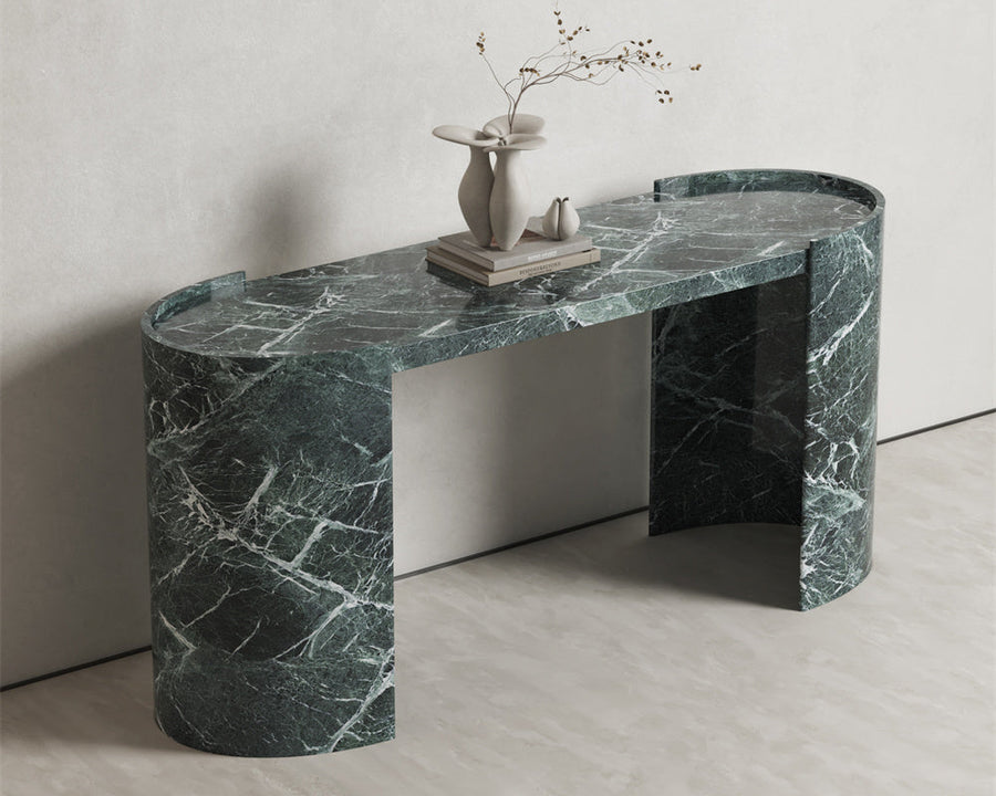 Oval Marble Console Table with Hollow Semi-Cylindrical Legs - View 2