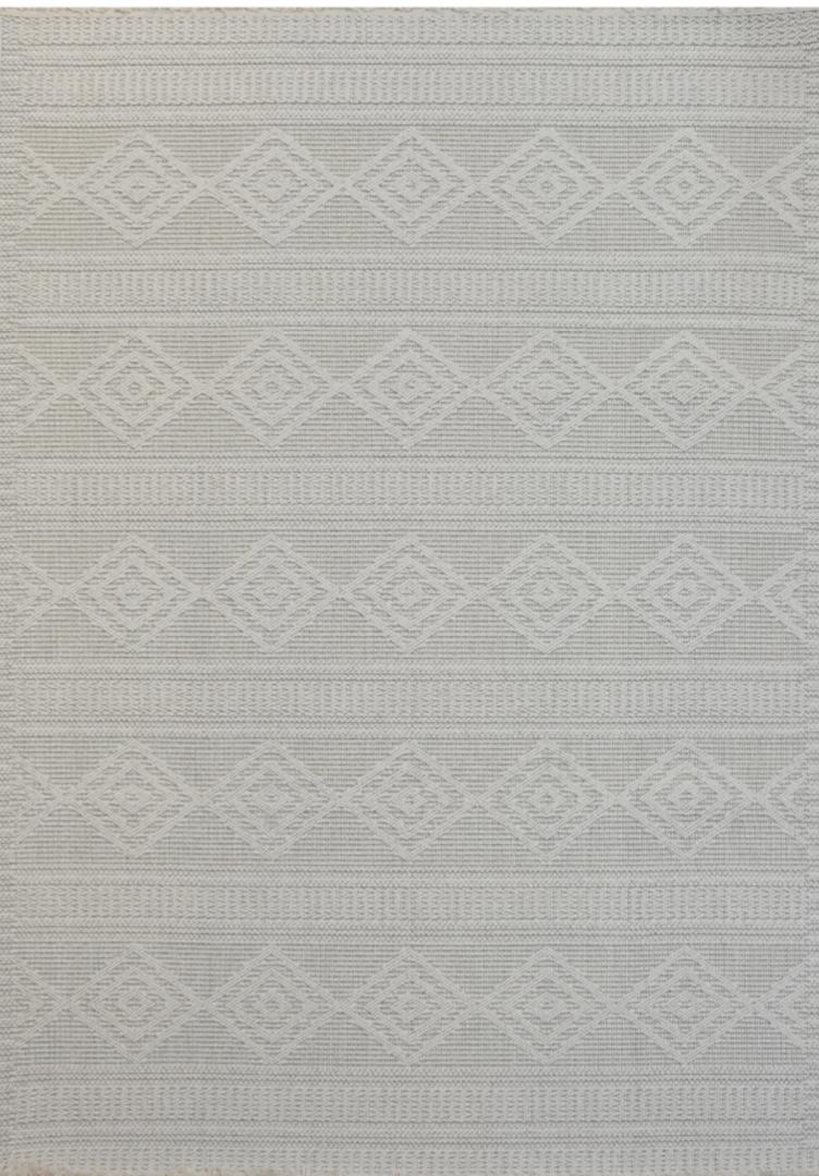 Tappeto moderno a righe color crema con motivo geometrico testurizzato