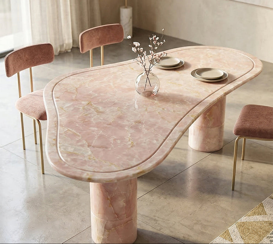 Pink Jade Marble Dining Table - View 2