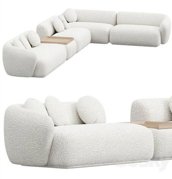 Premium White Bouclé L-Shape Sectional Sofa