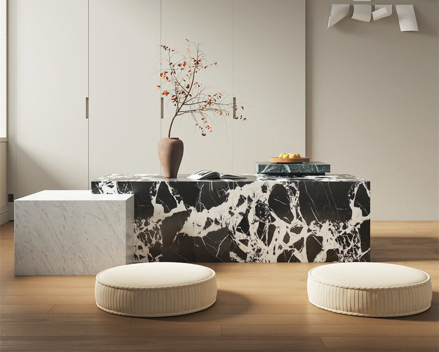 Rectangular Color-Blocked Marble Coffee Table - View 1