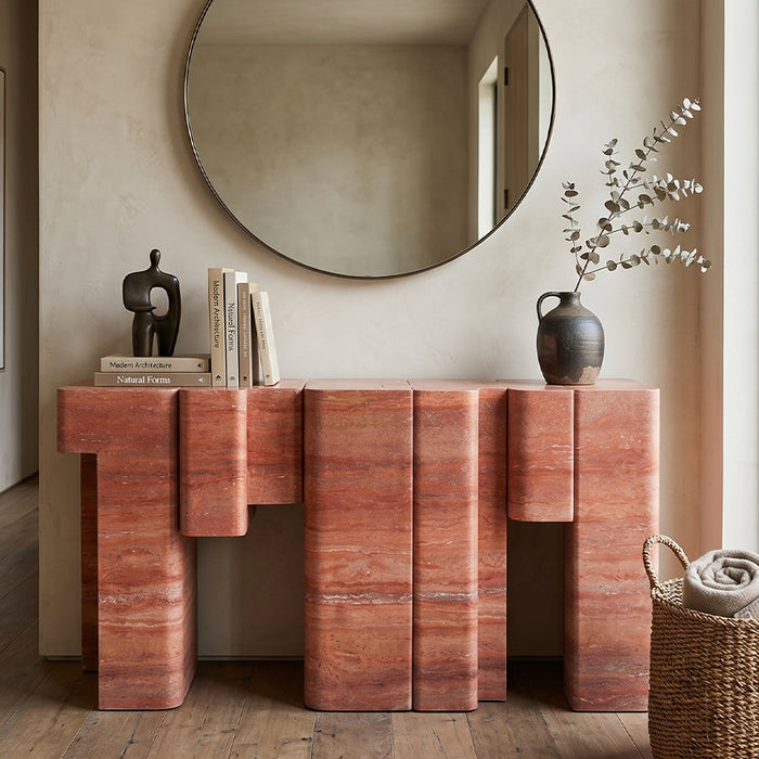 Red Travertine Marble Console Table Jigsaw Puzzle Shapes - View 3
