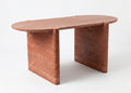 Red Travertine Marble Dining Table Oval - View 1