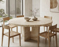 Round Travertine Marble Dining Table with Hollow Design - View 2