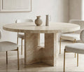 Round Travertine Marble Dining Table with Hollow Design - View 3