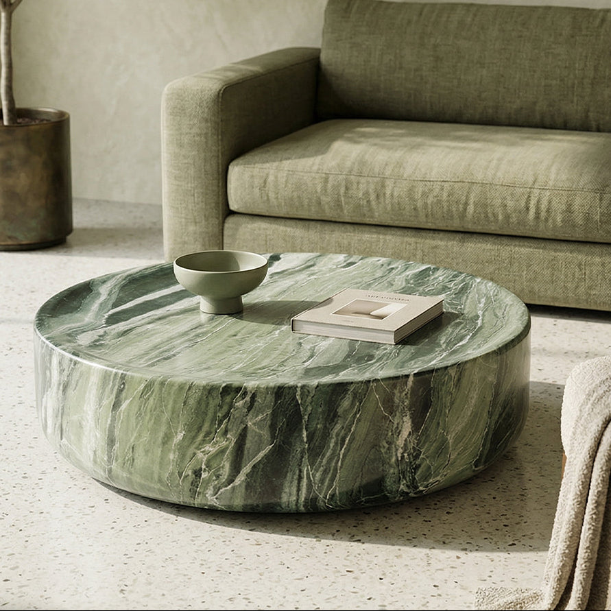 Shangrila Green Round Low Marble Coffee Table - View 3