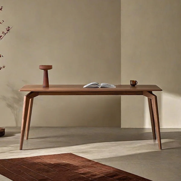 Mesa de comedor moderna de mediados de siglo: diseño de patas angulares esculpidas + madera maciza