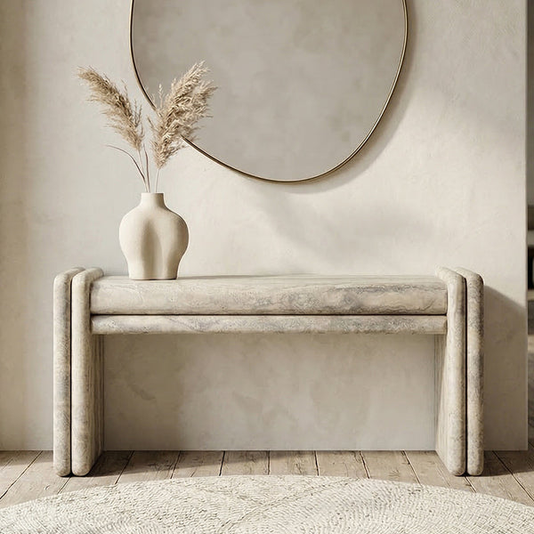 Silver Travertine Marble Console Table - View 2