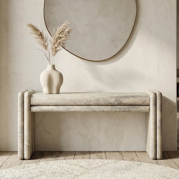 Silver Travertine Marble Console Table - View 2
