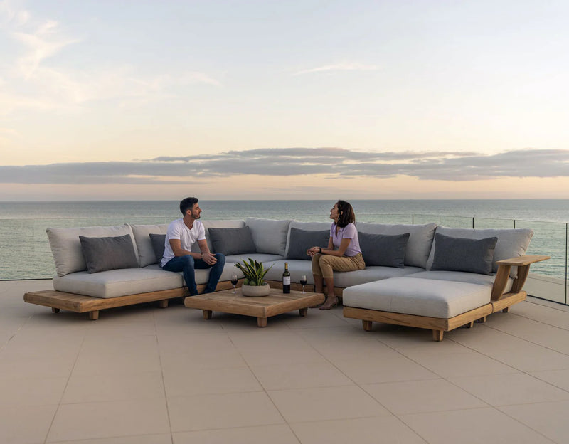 Modern Teak Outdoor Sectional Sofa Set – Modular Deep Seating with Plush Cushions