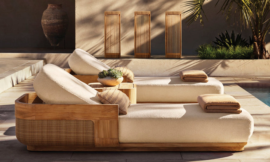 Teak and Cane Pool Loungers
