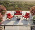 Outdoor aluminium lounge set styled on a terrace with rope accent chairs