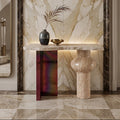 Travertine Console Table with Chiseled Edge Metal Legs - View 2