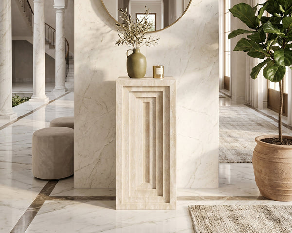 Travertine Console Table with Square Frame Carving Design - View 2