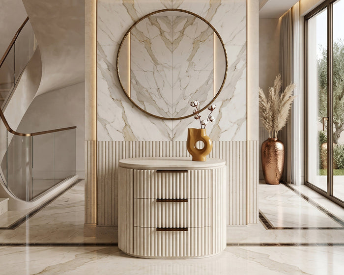 Travertine Console Table with Three Drawers - View 3