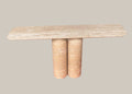 Travertine Console Table with Two Long Cylindrical Legs - View 1