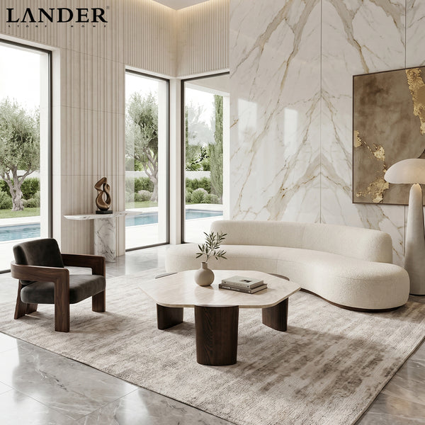 Travertine Hexagonal Coffee Table Modern Design - View 2