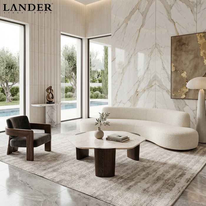 Travertine Hexagonal Coffee Table Modern Design - View 2