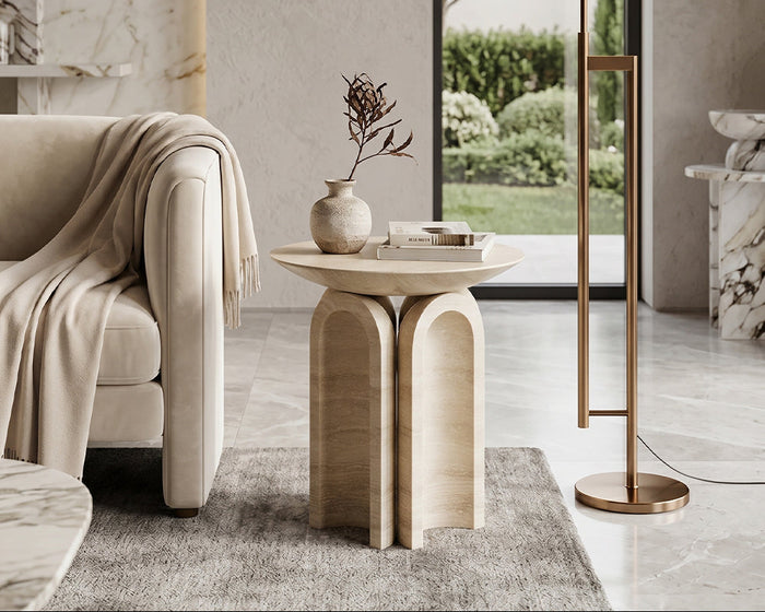 Travertine Hollow Leg Design Side Table - View 2
