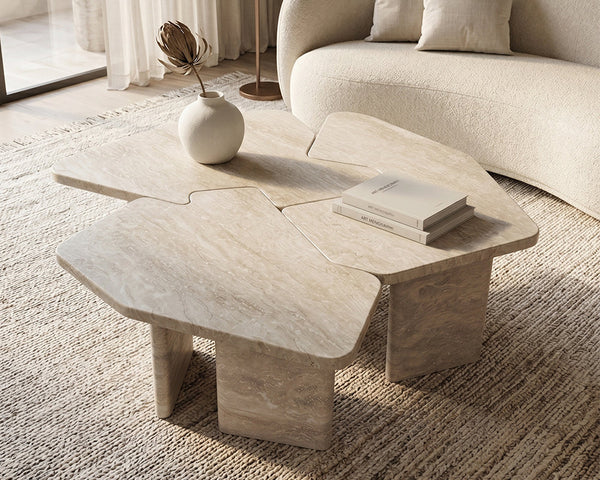 Travertine Marble Coffee Table Puzzle Shape - View 3