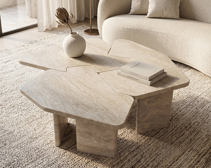 Travertine Marble Coffee Table Puzzle Shape - View 3