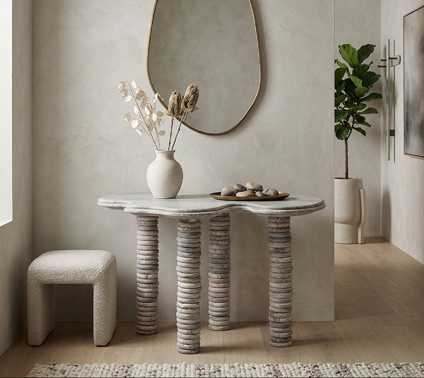 Travertine Marble Coffee Table Small Round Stacked High Table Legs - View 3