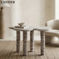 Travertine Marble Coffee Table Small Round Stacked High Table Legs - View 2
