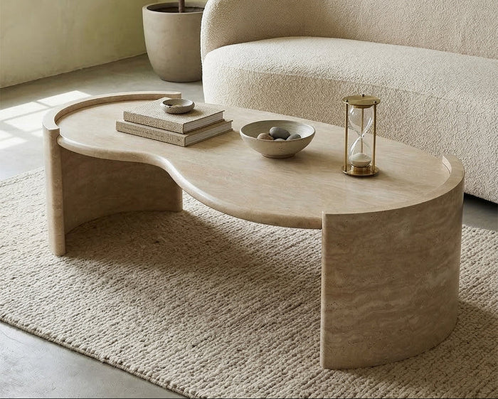 Travertine Marble Coffee Table with Cashew-shaped Desktop - View 2