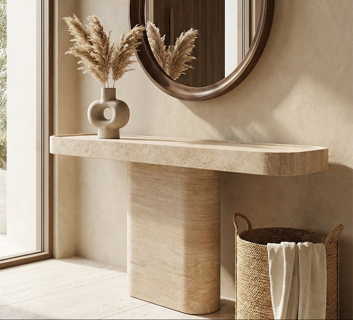 Travertine Marble Console Table T-shaped Design - View 3